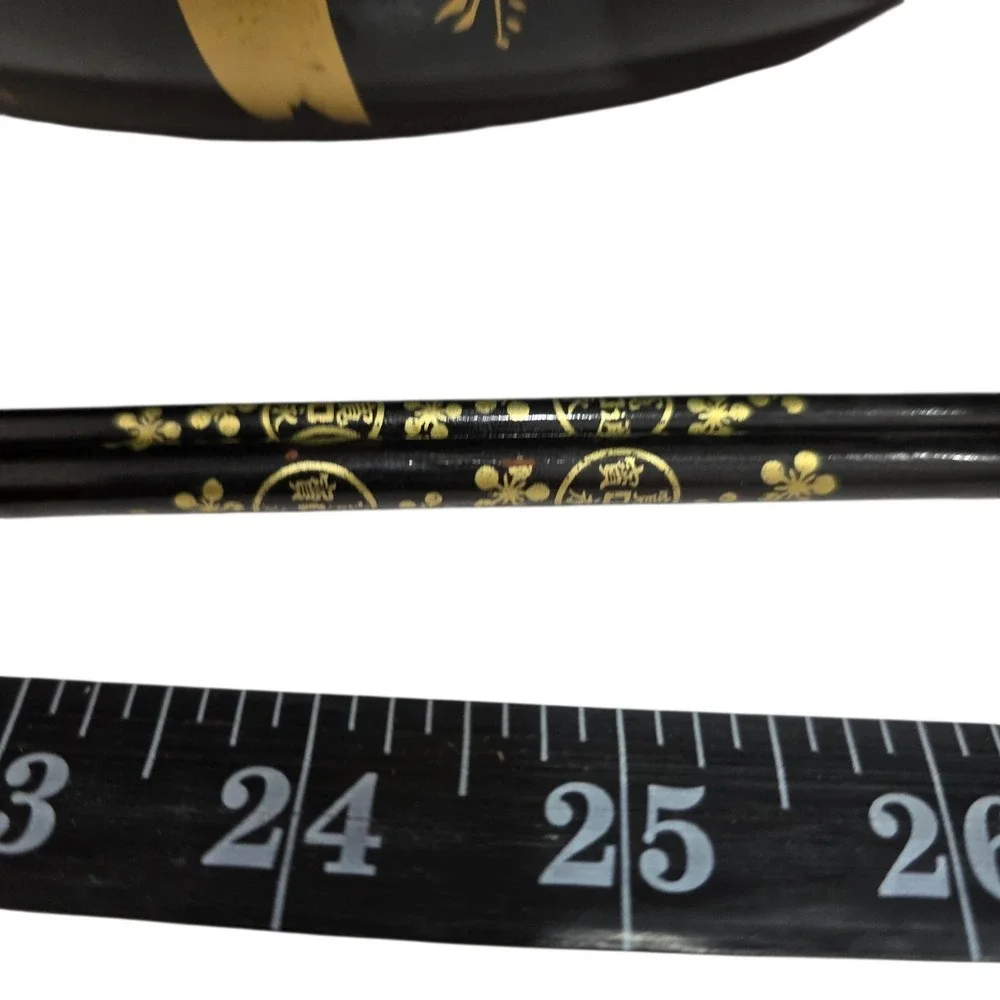 Vintage Japanese Black Gold Lacquer Salad Bowl Set 9 Pc Cherry Blossom Serving